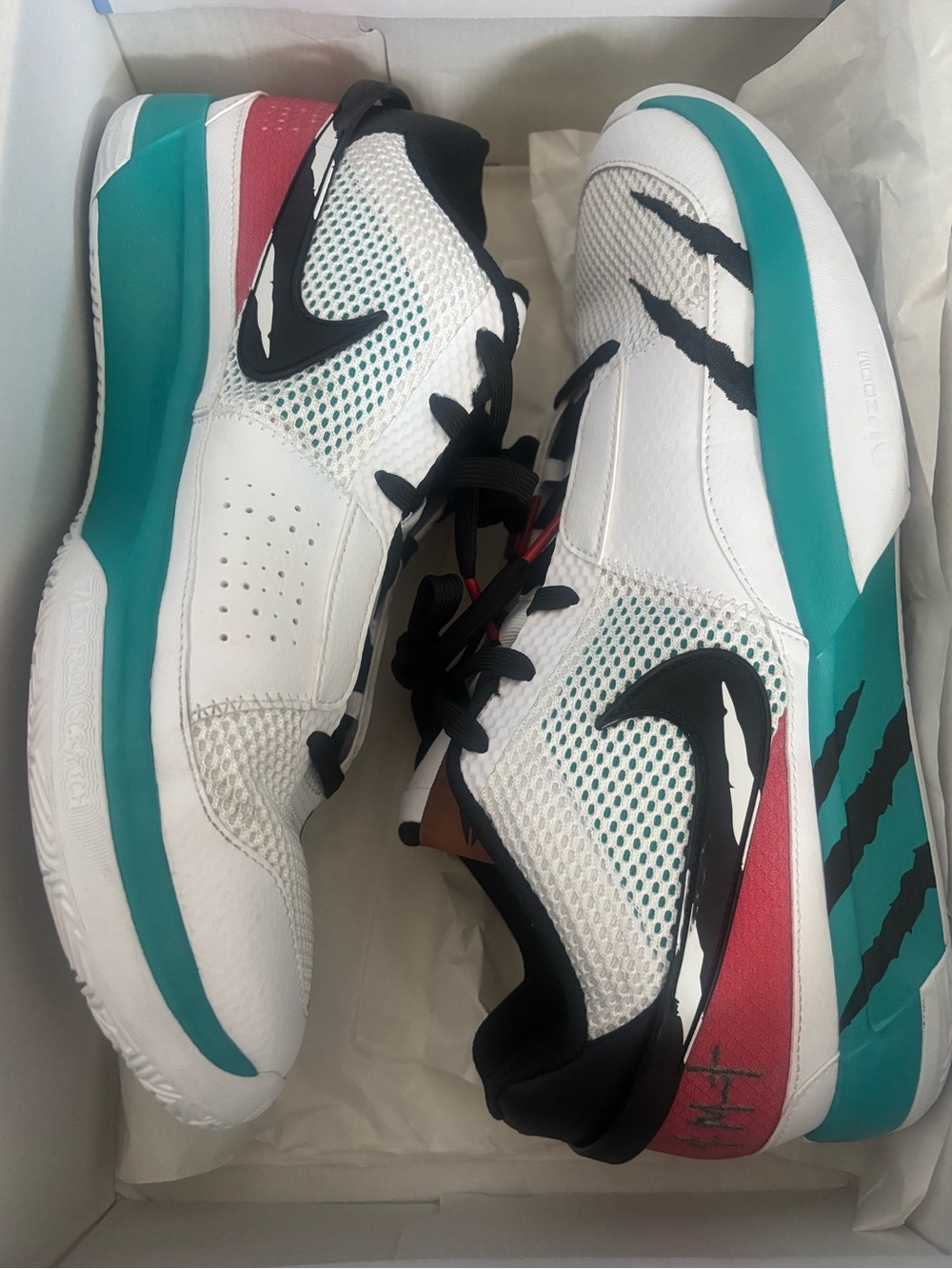 Nike Ja1 Scratch White Teal Black & Pink Men's Athletic Sneakers